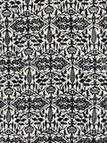 81362: Middle View 1960s black-and-white geometric-patterned Japanese silk fabric with a repeating ikat-inspired design.