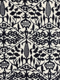 81362: Diamond lattice closeup1 View 1960s black-and-white geometric-patterned Japanese silk fabric with a repeating ikat-inspired design.