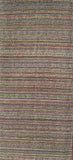 81351: 1970s Japan Kimono Silk, 62in. with horizontal multicolor stripes in muted brown, beige, gray, and rust tones.