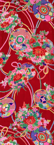 8144:1950s Japan Ceremonial Womens Silk Kimono Fabric; ornate floral, drums, 50inches view