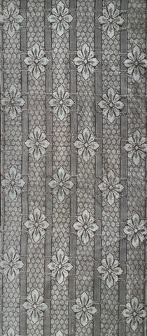 8146: 1960s Japanese Silk Ohshima Tsumugi, 4Petals, Fish-Scale,Bars,Grid,58",AraiHari