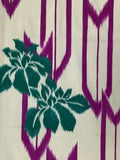 8154: 1960s Japan Cotton Mimic Ikat  closeup 1, yagane arrow-peonies