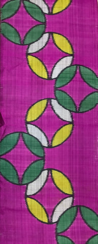 8156:1930s Japan Meisen Silk, 1 yard view, ahippo overlap orbs with 4pt star figures, Art-Deco influences