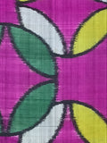 8156: 1930s Japan Meisen silk, A close-up of a woven fabric with a bold floral  orbs pattern in plum=magenta, 